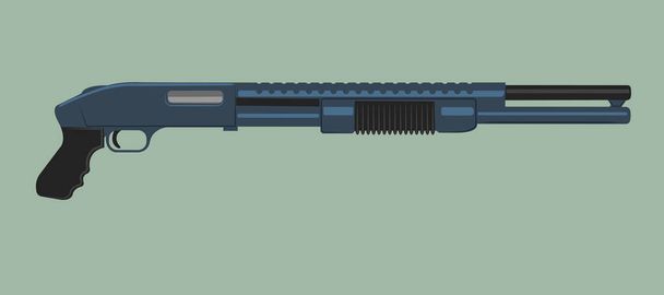 Pump action shotgun vector illustration. Powerfull firearm. Military and hunting handgun - Wektor, obraz