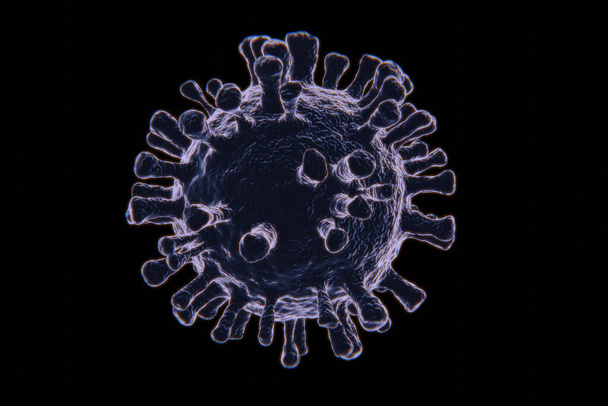 Coronavirus 3D Render vírus fundo preto Covid-19
 - Foto, Imagem