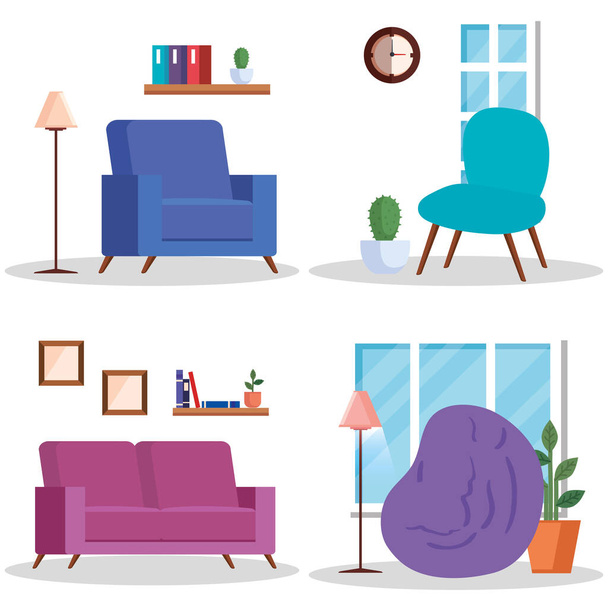 set scenes of living room home places - Vector, Image