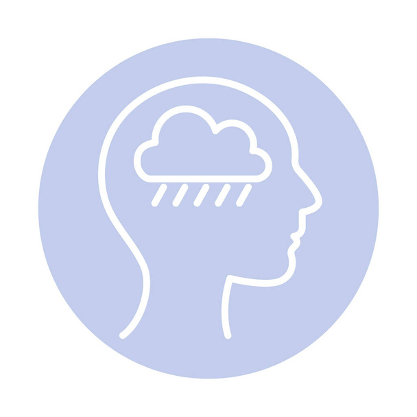 cloud with rain inside human head block style icon vector design - Vector, Image