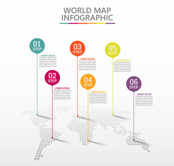 Carte du monde des affaires. icônes d'infographie de timeline conçues pour l'élément d'étape de modèle de fond abstrait technologie de processus de diagramme moderne graphique de présentation de données de marketing numérique vectoriel
 - Vecteur, image