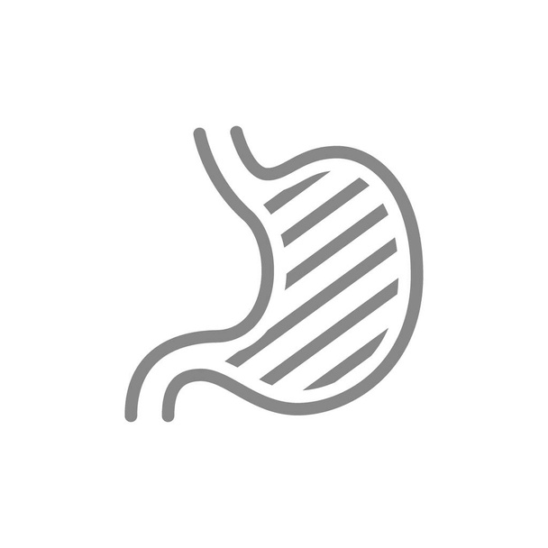 Fájdalmas emberi gyomor vonal ikon. Hasi distensio, fertőzött szerv, gastrointestinalis carcinoma szimbólum - Vektor, kép