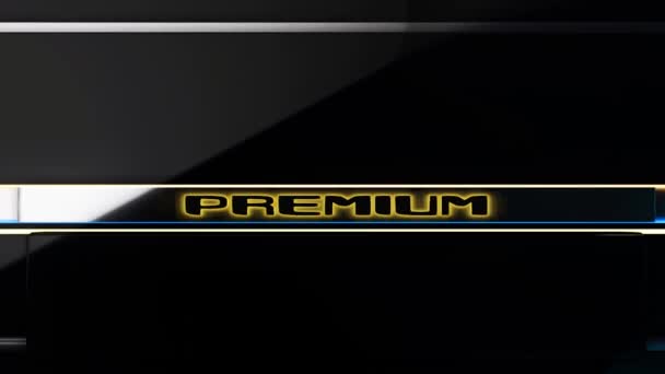 3D metal line with premium lettering. Animation. Premium lettering on metal line reflecting moving light on dark background - Footage, Video
