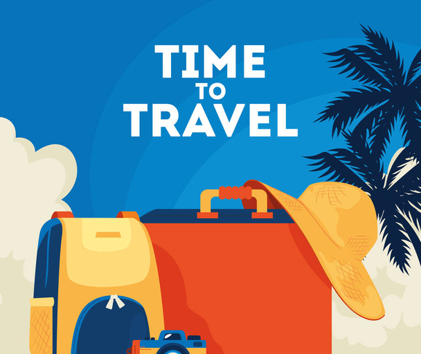 time travel poster with summer icons - Vector, Image