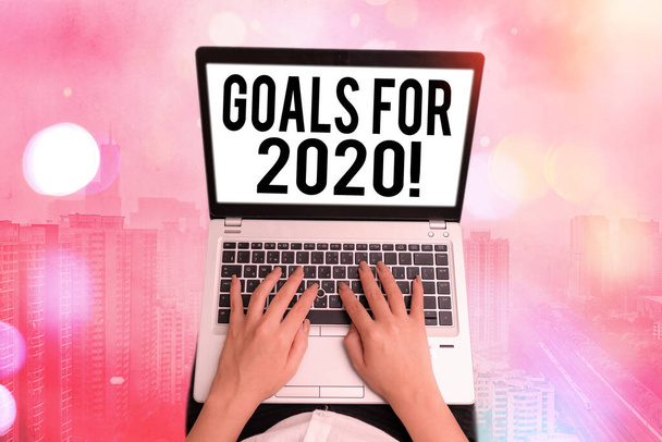 Text sign showing Goals For 2020. Conceptual photo object of demonstratings ambition or effort aim or desired result. - Photo, Image