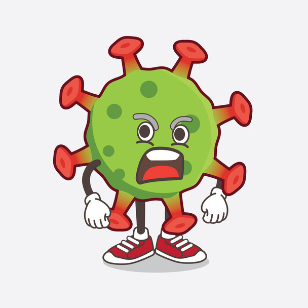 Μια απεικόνιση του χαρακτήρα μασκότ κινουμένων σχεδίων Green Corona Virus με θυμωμένο πρόσωπο - Διάνυσμα, εικόνα