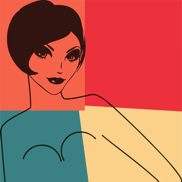 Pop art. Young woman with short hair - Vector, Image
