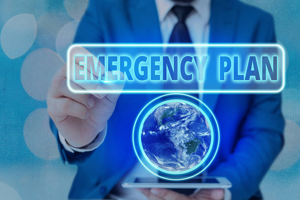 Word writing text Emergency Plan. Business concept for procedures for handling sudden or unexpected situations Elements of this image furnished by NASA. - Photo, Image