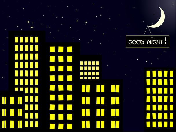 Night scenery of building city with moon - Vector, Image
