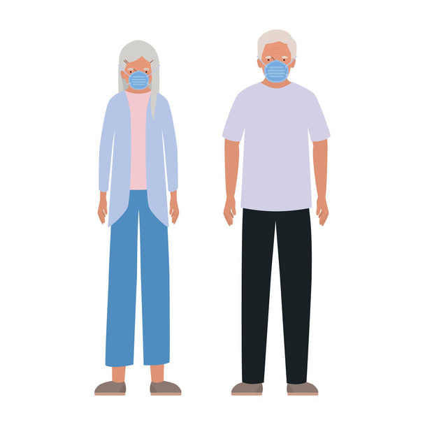 Anciano mujer y hombre con máscaras contra Covid 19 vector de diseño
 - Vector, imagen