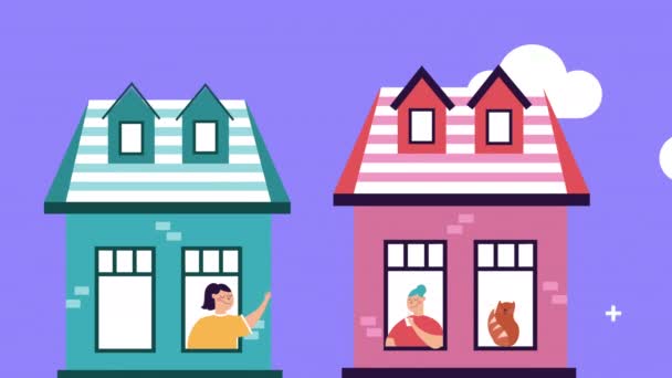 Frauen und Katze im Wohnungsfenster bleiben zu Hause - Filmmaterial, Video