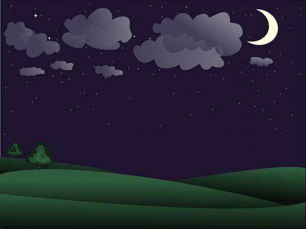 Night scenery - Two tree away and sky studded with stars - Vector, afbeelding