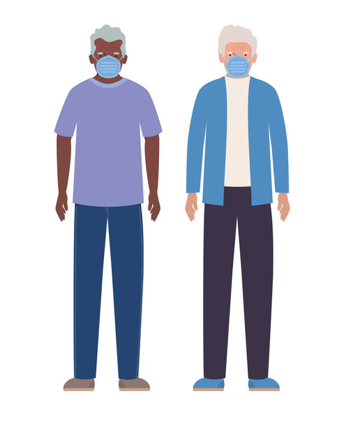 Elder men with masks against Covid 19 vector design - Vector, Image