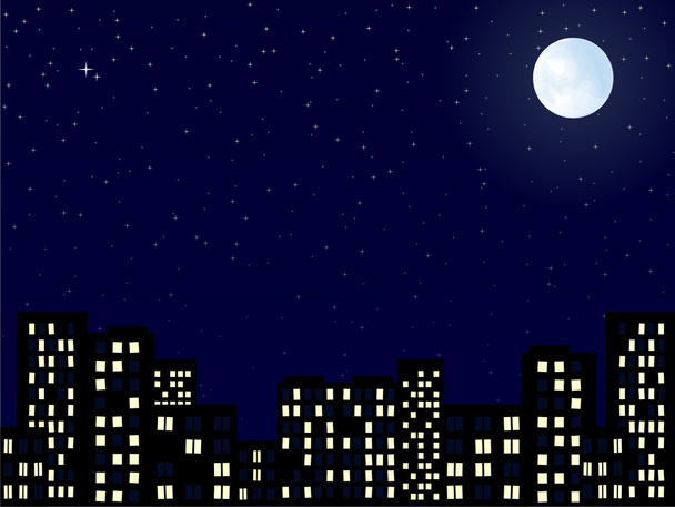 Night scenery of building city with moon - Vektör, Görsel