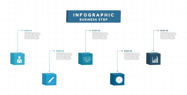 Infographic box 3d σχεδιασμό των επιχειρήσεων βήμα εργασίας για την επιτυχία. εικονογράφηση διανύσματος. - Διάνυσμα, εικόνα