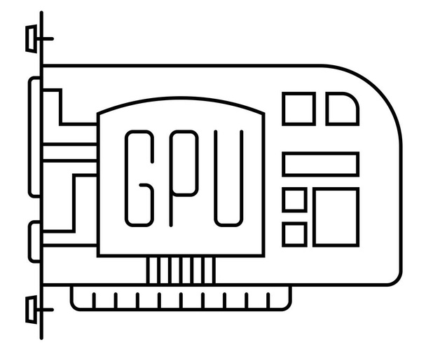 Video card thin line vector icon. GPU rendering, computer graphics card illustration - Vector, Image