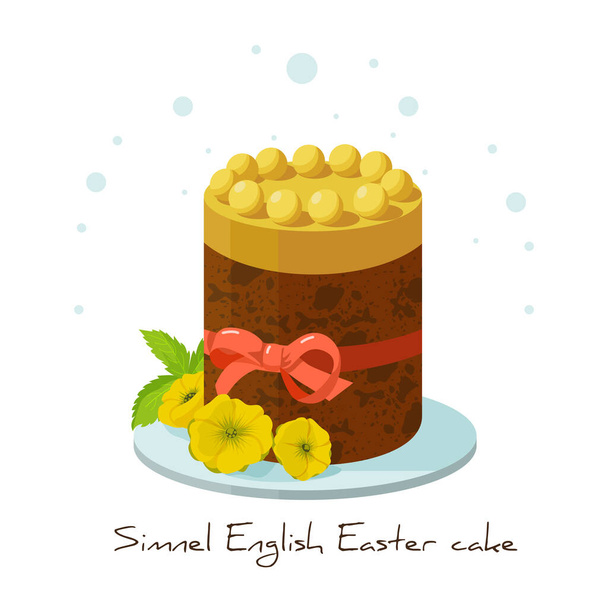 Tarta de Simnel - Tarta de Pascua inglesa. Imagen vectorial aislada sobre fondo blanco
. - Vector, Imagen