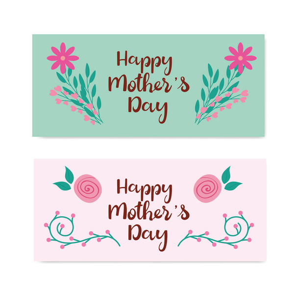sada karet šťastné matky den s květinami dekorace - Vektor, obrázek