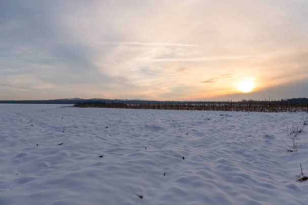 terreno cubierto de nieve por la noche en la temporada de invierno
  - Foto, Imagen