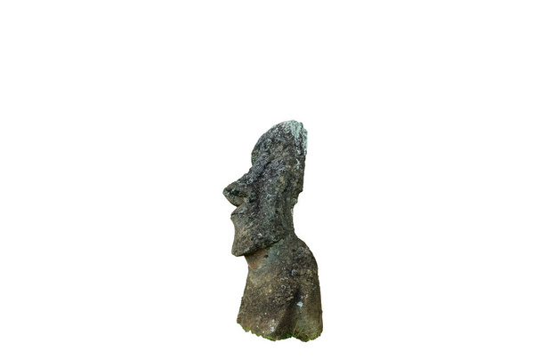 Beyaz arkaplanda izole edilmiş ikonik moai heykeli - Fotoğraf, Görsel