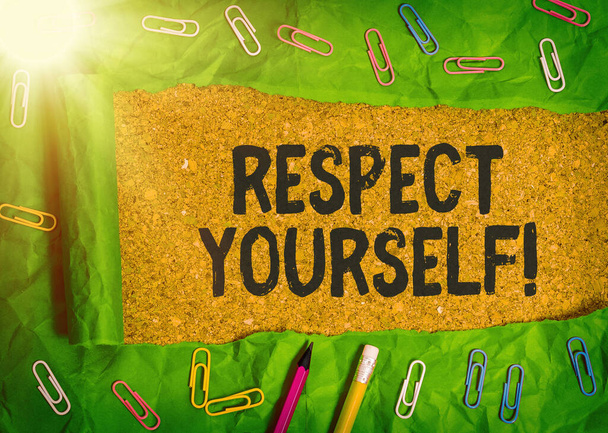 Conceptual hand writing showing Respect Yourself. Business photo showcasing believing that you good and worthy being treated well. - Photo, Image