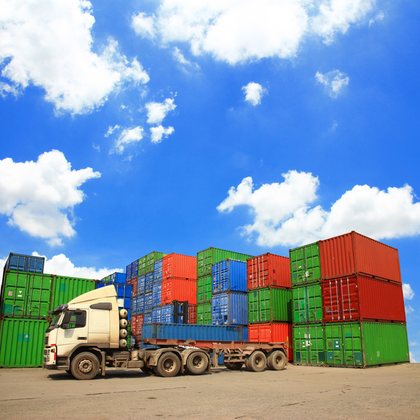 Containers at the Docks with Truck - Photo, Image