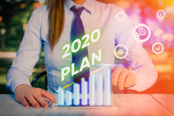 Escribir texto a mano Plan 2020. Concepto que significa establecer sus metas y planes para el año en curso o en 2020
. - Foto, Imagen