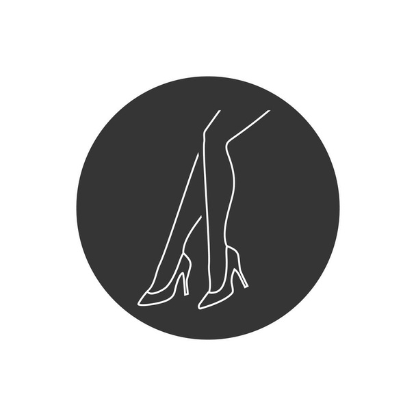 Ayakkabı çizgisi simgesi olan beyaz bir kadın bacaklarının tek renkli vektör çizimi - Vektör, Görsel
