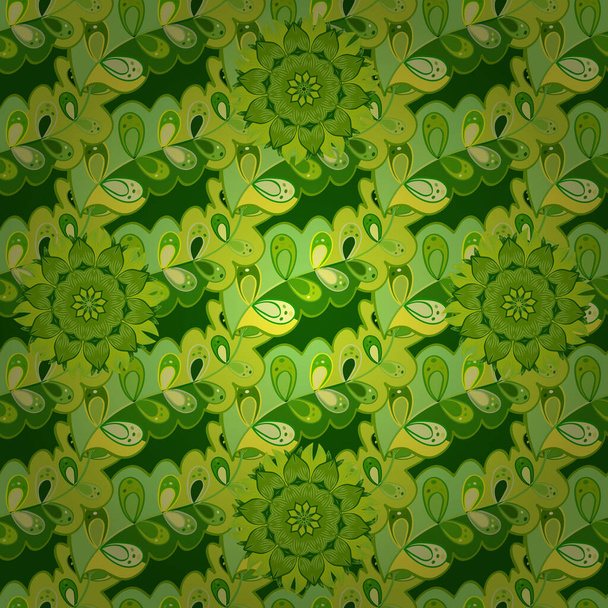 Cute floral pattern in the small flower. Elegant vector texture with floral elements. Abstract seamless pattern on yellow, neutral and green colors with bright flowers. - Vector, Image