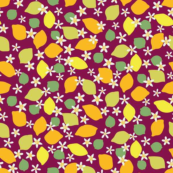 lemons limes and blossoms seamless vector pattern - Wektor, obraz