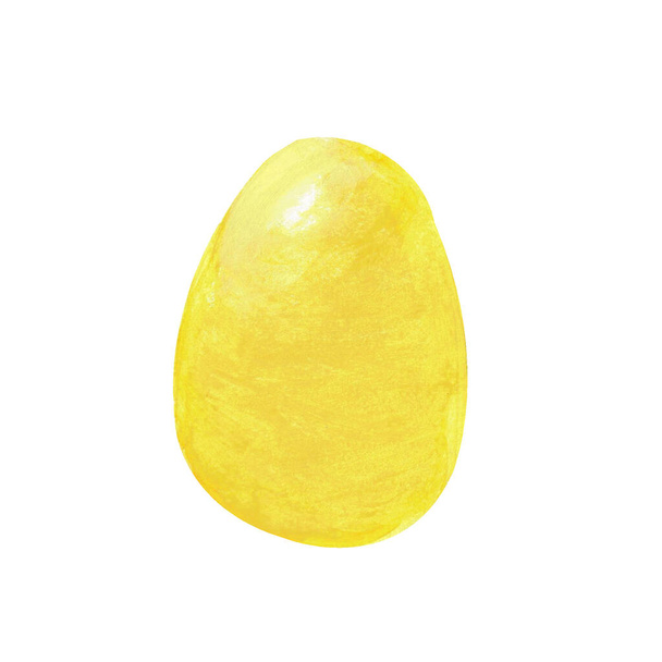 Yellow easter egg isolated on white background. Watercolor gouache hand drawn illustration. Happy easter holiday. Decor, design, decoration for greeting card, poster, scrapbooking - Photo, Image