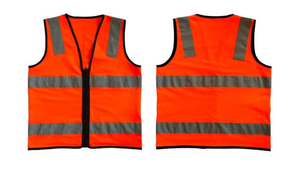Chaleco de seguridad naranja aislado sobre fondo blanco
 - Foto, Imagen