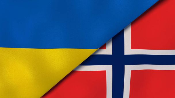 Two states flags of Ukraine and Norway. High quality business background. 3d illustration - Photo, Image