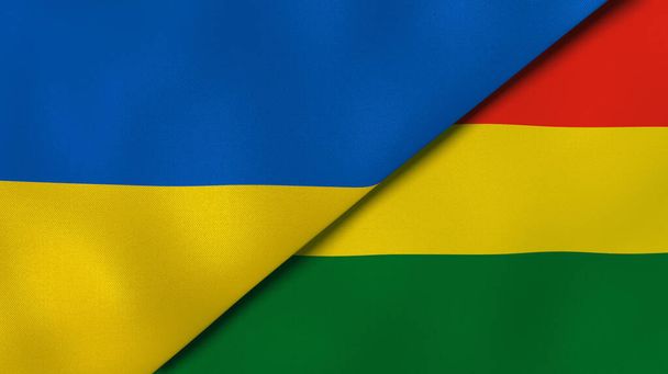 Два державні прапори України та Болівії. Високоякісне ділове минуле. 3d ілюстрація - Фото, зображення