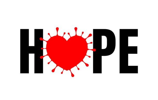 Hope lettering design with corona virus. Stay positive and hopeful together. Viral pandemic support message. Illustration isolated on white background. - Vector, Image
