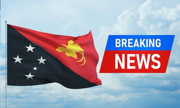 Breaking news. World news with backgorund waving national flag of Papua New Guinea. 3D illustration. - Photo, Image