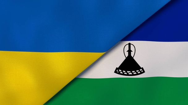Deux États drapeaux de l'Ukraine et du Lesotho. Une expérience professionnelle de haute qualité. Illustration 3d
 - Photo, image