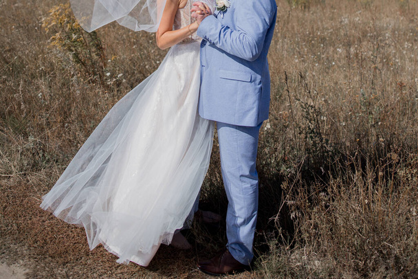 bride and groom in the field - Fotoğraf, Görsel