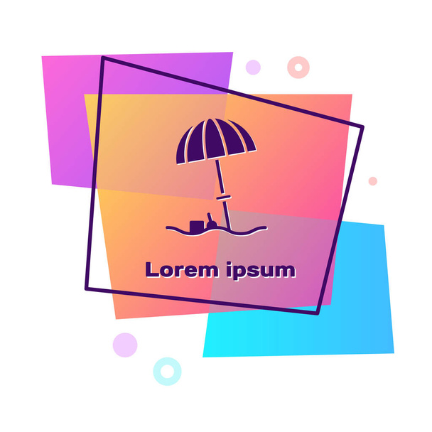 Fioletowy parasol ochronny Sun na ikonę plaży izolowany na białym tle. Duży parasol do przestrzeni zewnętrznej. Parasol plażowy. Kolor prostokąta przycisk. Ilustracja wektora - Wektor, obraz