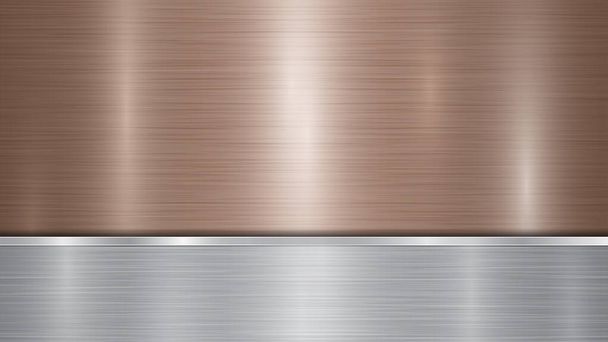 Background consisting of a bronze shiny metallic surface and one horizontal polished silver plate located below, with a metal texture, glares and burnished edges - Vector, Image