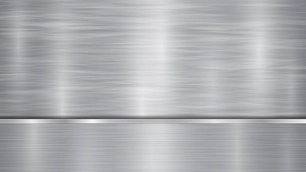Hintergrund in silbernen und grauen Farben, bestehend aus einer glänzenden metallischen Oberfläche und einer horizontalen polierten Platte, die sich unten befindet, mit einer Metallstruktur, grellen Farben und polierten Kanten - Vektor, Bild