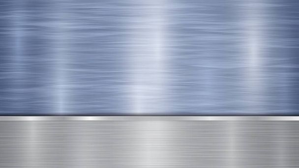 Background consisting of a blue shiny metallic surface and one horizontal polished silver plate located below, with a metal texture, glares and burnished edges - Vector, Image