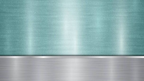 Φόντο που αποτελείται από μια γαλάζια γυαλιστερή μεταλλική επιφάνεια και μια οριζόντια στιλβωμένη ασημένια πλάκα που βρίσκεται παρακάτω, με μεταλλική υφή, γυαλίζει και στιλβωμένες άκρες - Διάνυσμα, εικόνα