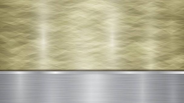 Background consisting of a golden shiny metallic surface and one horizontal polished silver plate located below, with a metal texture, glares and burnished edges - Vector, Image