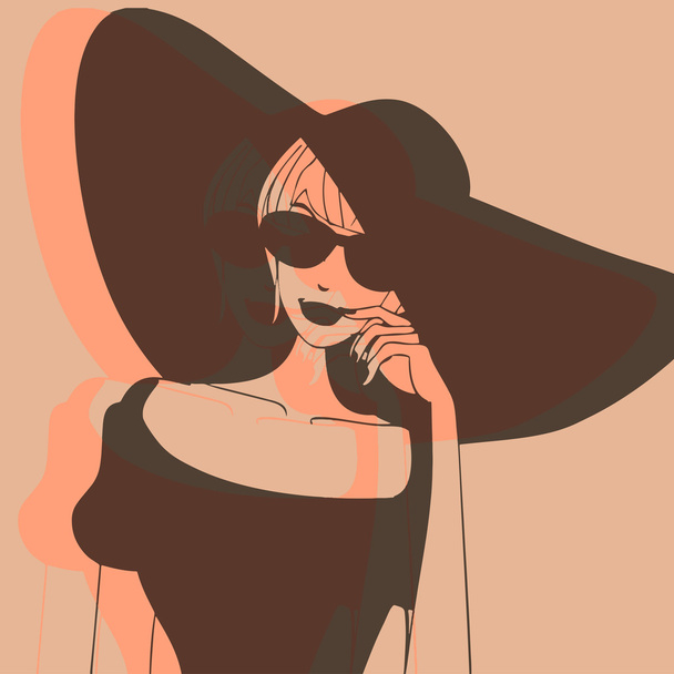 Woman with big hat - Vector, Image