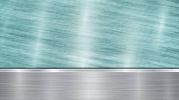 Fondo compuesto por una superficie metálica brillante de color azul claro y una placa de plata pulida horizontal situada debajo, con textura metálica, reflejos y bordes bruñidos
 - Vector, Imagen