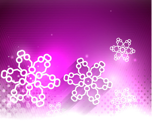 paarse Kerstverlichting en sneeuwvlokken - Vector, afbeelding