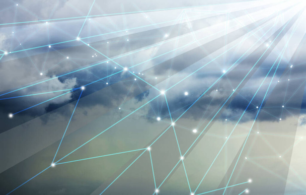 Blauer Himmel und Netzwerkverbindungen. Cloud-Technologie - Foto, Bild