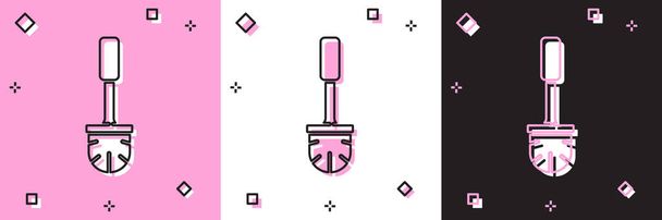 Definir ícone escova WC isolado em rosa e branco, fundo preto. Ilustração vetorial
 - Vetor, Imagem