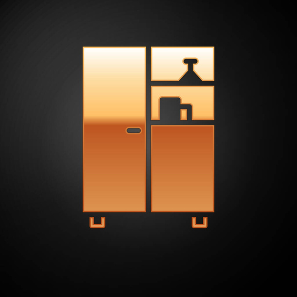 Arany Gyógyszer szekrény ikon elszigetelt fekete háttérrel. Vektorillusztráció - Vektor, kép